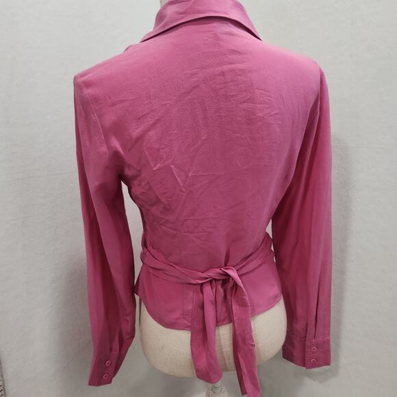 BCBGMAXAZARIA 100% Silk Long Sleeve Wrap Blouse Pink Medium - Picture 4 of 11